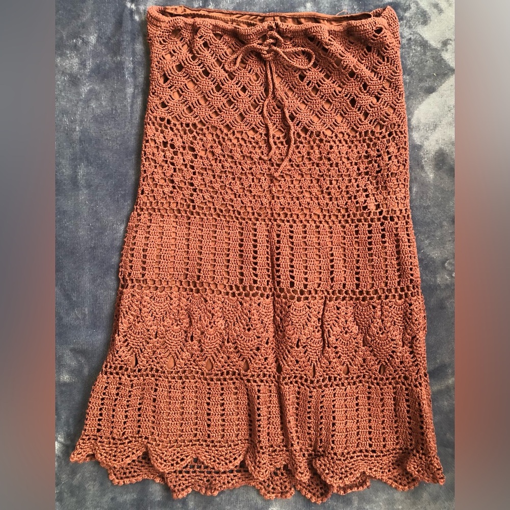 Unbranded Burgundy Crochet Halter Mini Dress / Midi Skirt Drawstring Beach S /M